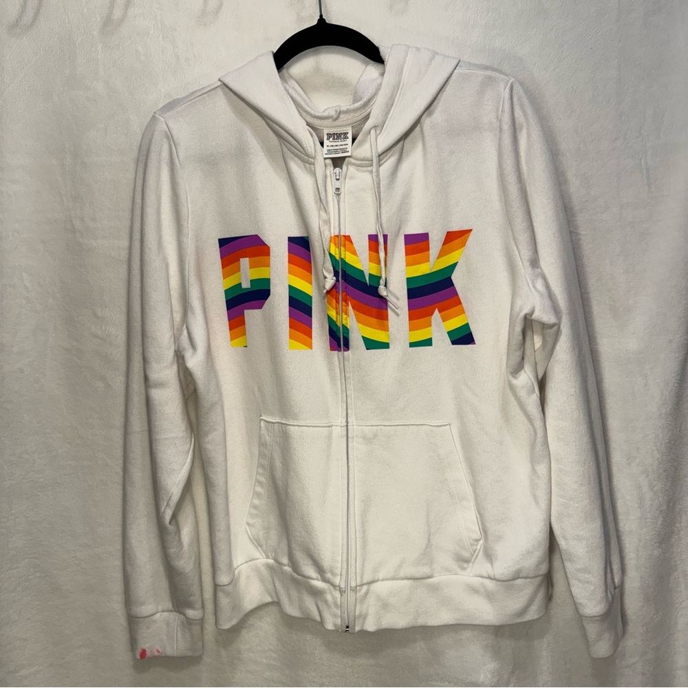 PINK Victoria's Secret White Rainbow Zip-Up Jacket